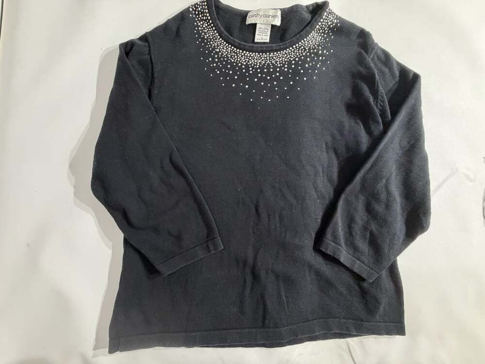 Cathy Daniels Black Rhinestone Studded Neck Top Womens Size L